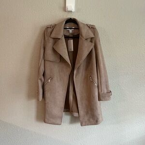 Magaschoni Sueded Taupe Faux Leather Coat